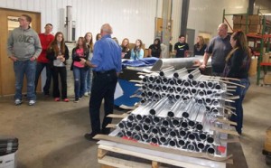 White Pigeon High School Interact Club learning about quality control at Fab Masters Company.